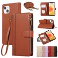 thumbnail image 1 of for iPhone 15 Plus Wallet case with Card Holder for Women Men,Phone case RFID Blocking PU Leather Flip Cover with Strap Zipper Credit Card Slots,Kickstand,With Wrist Strap,Brown, 1 of 9
