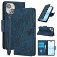 thumbnail image 1 of for iPhone 15 Plus Wallet case with RFID Blocking Credit Card Holder,Flip PU Leather Emboss Butterfly Flower Shockproof Protective Cover Women Men for iPhone 15 Plus Phone case,Blue, 1 of 7
