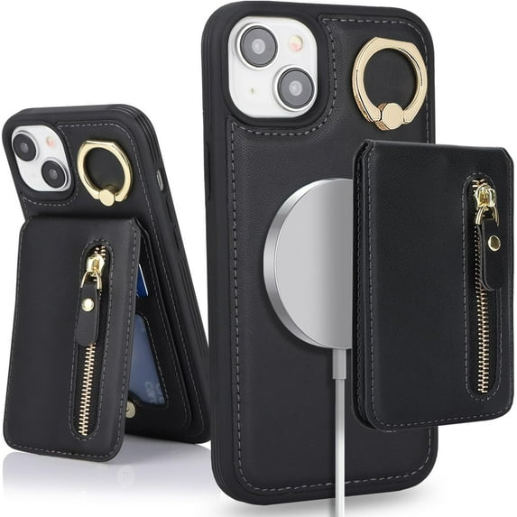 iPhone 15 Plus case with Card Holder, iPhone 15 Plus Phone Case Wallet for Women magsafe Compatible Wallet Detachable 2-in-1 for Men-Black