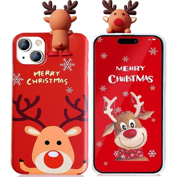 for iPhone 15 Plus/iPhone 14 Plus Christmas Case, Merry Christmas Xmas 3D Doll Cute Snowman Santa/Elk Antlers Deer Soft TPU Women Girls Protective Case for iPhone 15 Plus/14 Plus 6.7" (Green)