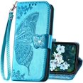thumbnail image 1 of for iPhone 15 Plus/iPhone 14 Plus Wallet Case for Women,Butterfly Emboss PU Leather Flip Folio Cover Card Holder Stand Phone Case Wallet for iPhone 14 Plus/15 Plus 6.7 Inch (Blue), 1 of 13