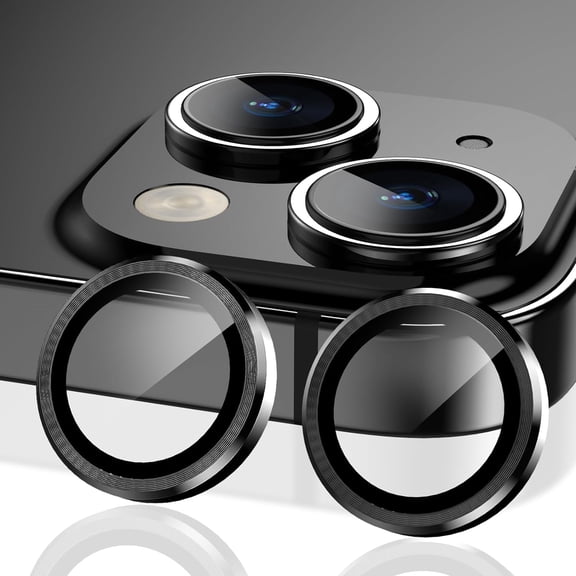 for iPhone 15 Plus/iPhone 15 Camera Lens Protector, Individual Anti Scratch Metal Ring Tempered Glass Camera Screen Protector for iPhone 15 Accessories, Case Friendly (Black)