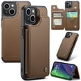 thumbnail image 1 of for iPhone 15 Premium PU Leather Back Case, Multiple Card Slots Design, Double Magnetic Clasp Study Kickstand RFID Blocking Classic Phone Cover for iPhone 15, Brown, 1 of 9