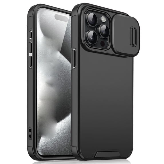 for iPhone 15 Pro 2-in-1 Phone Case, with Sliding Camera Lens Cover Military Grade Non-Slip Anti-fall Shockproof Heavy Duty Non-slip Protective Phone Case Cover for iPhone 15 Pro,Black