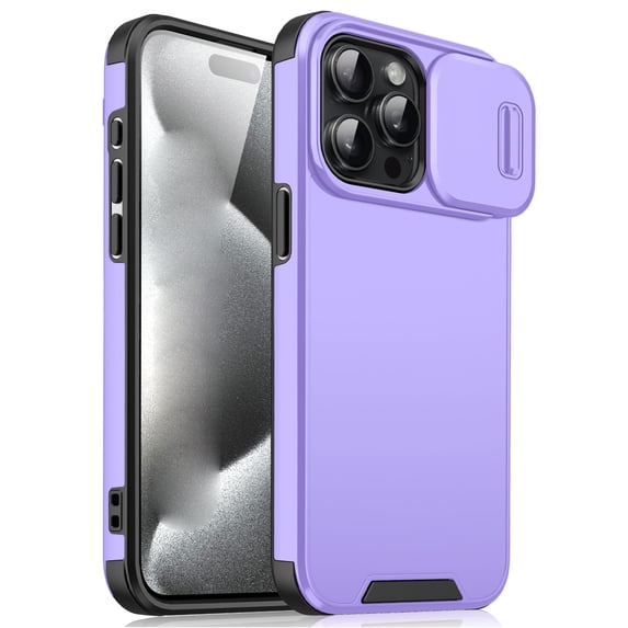 for iPhone 15 Pro 2-in-1 Phone Case, with Sliding Camera Lens Cover Military Grade Non-Slip Anti-fall Shockproof Heavy Duty Non-slip Protective Phone Case Cover for iPhone 15 Pro,Purple