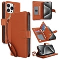 thumbnail image 1 of For iPhone 15 Pro 6.1" Wallet Case Leather Magnetic Flip Cover with Card Slots, RFID Blocking, Kickstand, Anti-Drop TPU & Detachable Wrist Strap,Brown,For iPhone 15 Pro, 1 of 7