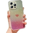 thumbnail image 1 of for iPhone 15 Pro Bling Glitter Case, Cute Heart Gradient Laser Holographic Iridescent Clear Case with Camera Lens Cover Protective Soft Shockproof Phone Cover for Women Girls (Pink Heart), 1 of 6