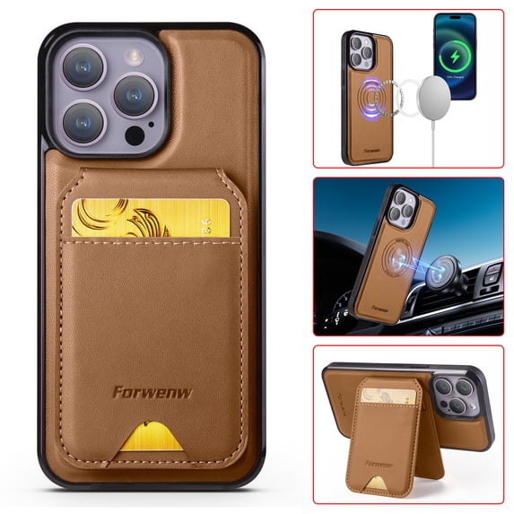 For iPhone 15 Pro Case with 2 in 1 Detachable Magnetic Wallet RFlD Blocking Card Slots Pocket, Compatible MagSafe, Back Flip Kickstand Premium PU Leather Wireless Charging Phone Case,Brown