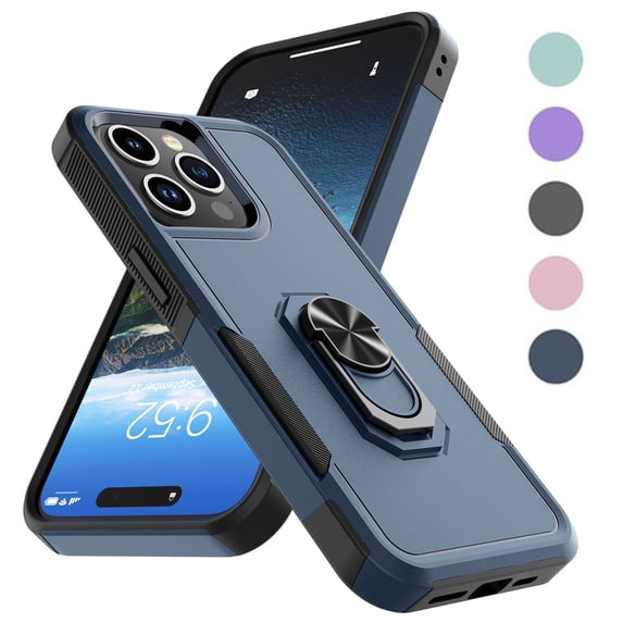 iPhone 15 Pro Case, 2 in 1 Phone Case for iPhone 15 Pro 6.1", Takfox Rubber & Rugged Shockproof Protection Heavy Duty with Ring Stand Kickstand Cover,Dark Bule & Black