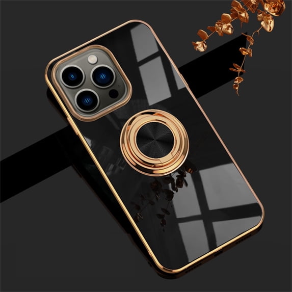 iPhone 15 Pro Case 2023, Allytech Ring Holder Stand Case Plating Edge 360 Rotation Kickstand Slim Soft Flexible TPU Protective Cover for iPhone 15 Pro 6.1" 2023, Black