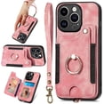 thumbnail image 1 of for iPhone 15 Pro Case Card Holder Wallet,Ring Stand 15 Pro Cases 2023,RFID-Blocking,Camera Lens Protector,Wrist Strap,Leather Magnetic Protective Flip Cover for Women (Pink), 1 of 14