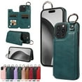 thumbnail image 1 of for iPhone 15 Pro Case with Card Slots, PU Leather Protective Shockproof Case with Ring Buckle, Magnetic Clasp Kickstand Cover for Women Men for iPhone 15 Pro - Bluegreen, 1 of 10