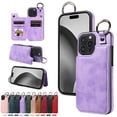 thumbnail image 1 of for iPhone 15 Pro Case with Card Slots, PU Leather Protective Shockproof Case with Ring Buckle, Magnetic Clasp Kickstand Cover for Women Men for iPhone 15 Pro - Purple, 1 of 10