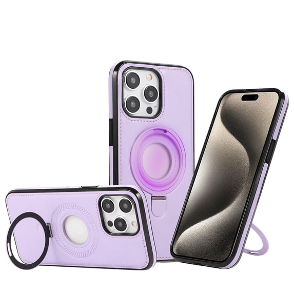 for iPhone 15 Pro Case, Classic PU Leather Cover Compatible with MagSafe Ring Invisible Kickstand Cover for iPhone 15 Pro Protective Phone Case for Men Women Boys Girls, Purple