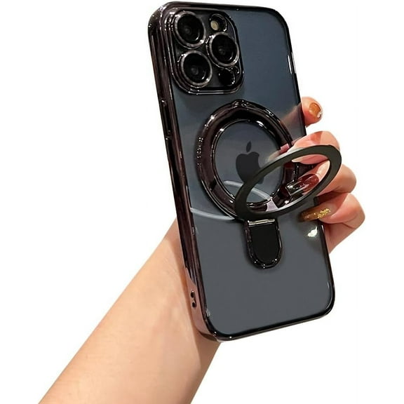 for iPhone 15 Pro Case Clear Magnetic Build-in Stand with Camera Lens Protection [Compatible with MagSafe] Shockproof Soft Protective Slim Phone Case for iPhone 15 Pro 6.1 Inch - Black