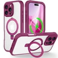 thumbnail image 1 of for iPhone 15 Pro Case Clear with Magnetic Ring Stand [Compatible with Mag-Safe] [9H Built-in Screen Protector Film] Transparent Slim Shockproof Military Grade Protection Phone Cover, Rose, 1 of 6