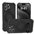 thumbnail image 1 of for iPhone 15 Pro Case, Compatible with MagSafe with 360° Rotatable Magnetic Stand Ring Holder, Translucent Matte Back TPU Bumper Magnetic Phone Case Cover for iPhone 15 Pro, Black, 1 of 6