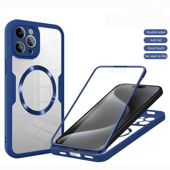 for iPhone 15 Pro Case, Compatible with MagSafe [Built-in Screen Protector] 360 Full-Body Shockproof Rugged Clear Back Protective Dual-Layer Phone Cover for iPhone 15 Pro, Blue