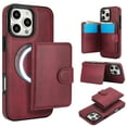 thumbnail image 1 of for iPhone 15 Pro Case, Compatible with MagSafe, Detachable Magnetic Wallet Case with PU Leather Kickstand Card Slots Shockproof Protection 2 In 1 Function Case for iPhone 15 Pro, Winered, 1 of 8