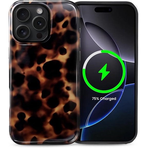 for iPhone 15 Pro Case, Compatible with MagSafe, Dual-Layer Hard Shell, Silicone Cover, Full Body Protection Shockproof Case for iPhone 15 Pro-Dark Amber Tortoise Shell Print