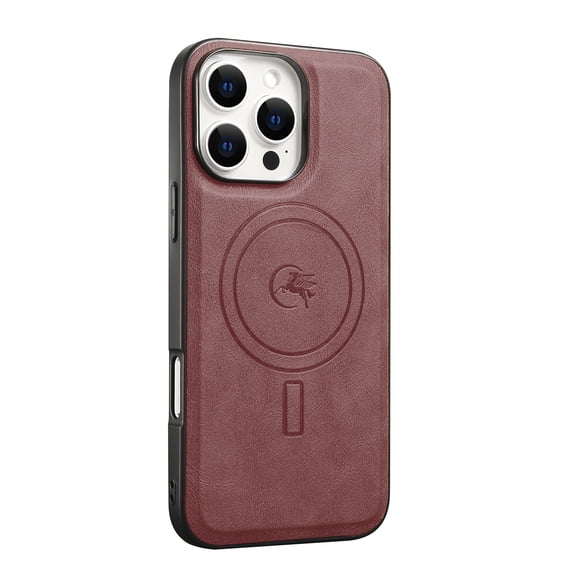 for iPhone 15 Pro Case Compatible with MagSafe,Vintage Classic PU Leather Business Plain Cover,Soft Lightweight Anti-Scratch Shockproof Retro Case for iPhone 15 Pro,Winered