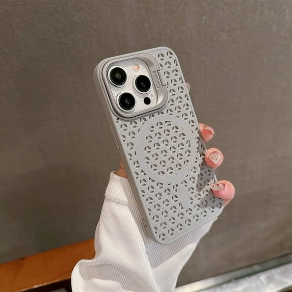 For iPhone 15 Pro Case Compatible with Magsafe, Heat Dissipation Shockproof Camera Lens Kickstand Anti-Slip Bumper Rugged Stylish Magnetic Phone Case for Apple iPhone 15 Pro, Gray