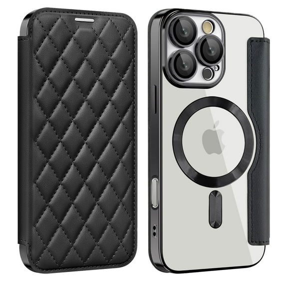 for iPhone 15 Pro Case Compatible with Magsafe, Slim Fit Flip Protective PU Leather Wallet Case with RFID Blocking Card Slot Build-in Len Protector for iPhone 15 Pro, Black