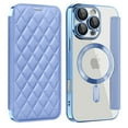 thumbnail image 1 of for iPhone 15 Pro Case Compatible with Magsafe, Slim Fit Flip Protective PU Leather Wallet Case with RFID Blocking Card Slot Build-in Len Protector for iPhone 15 Pro, Blue, 1 of 8