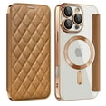 thumbnail image 1 of for iPhone 15 Pro Case Compatible with Magsafe, Slim Fit Flip Protective PU Leather Wallet Case with RFID Blocking Card Slot Build-in Len Protector for iPhone 15 Pro, Brown, 1 of 8