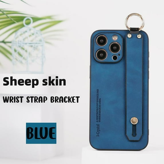 iPhone 15 Pro Case Cover, Allytech Vintage PU Leather Wristband Ring Holder Stand Bumper Anti-Scratch Protective Phone Case for Apple iPhone 15 Pro - Blue