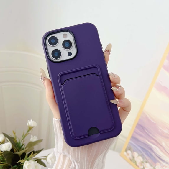 for iPhone 15 Pro Case with Credit Card Slot, Hybrid TPU+PC Shockproof Protective Back Cover, Luxury Lightweight Anti-Scratch Drop Protection Phone Case for iPhone 15 Pro, Darkpurple