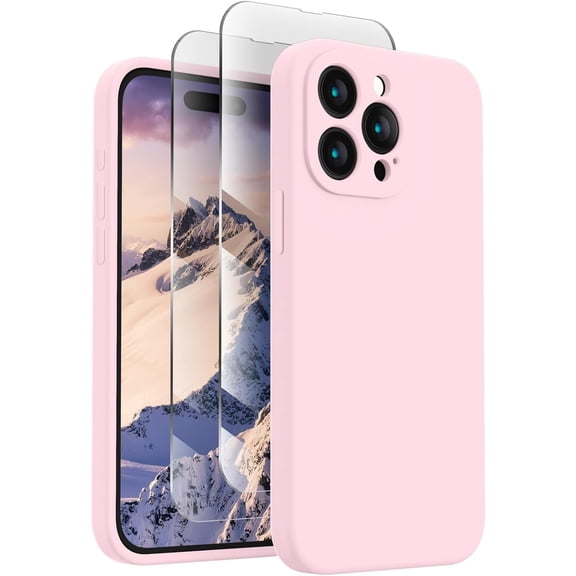 iPhone 15 Pro Case Design, Silicone Upgraded [Camera Protection] Case with [2 Screen Protectors], Soft Scratch-Resistant Microfiber Lining, 6.1 Inch, Pink