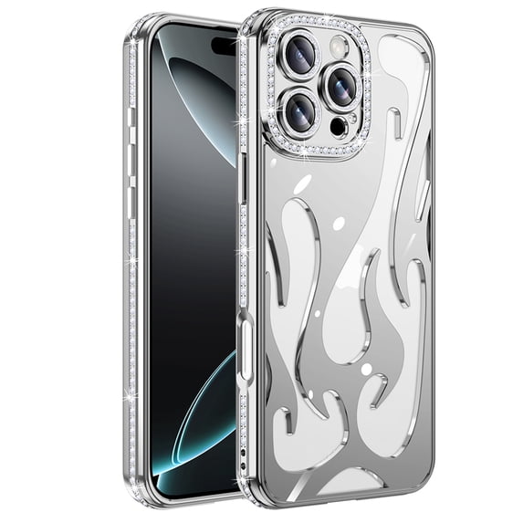 for iPhone 15 Pro Case with Diamond Frame & Hollow-out Back, Ultra Slim Lightweight PC Protective Phone Cover, Glitter Skin-Friendly Shockproof Cooling Design, Heat Dissipation, Silver