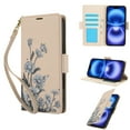 thumbnail image 1 of for iPhone 15 Pro Case with Floral PU Leather, RFID Blocking Card Slots, Kickstand Magnetic Closure Drop Protection Wristband Wallet Phone Cover for Women Girls for iPhone 15 Pro, Apricot, 1 of 6