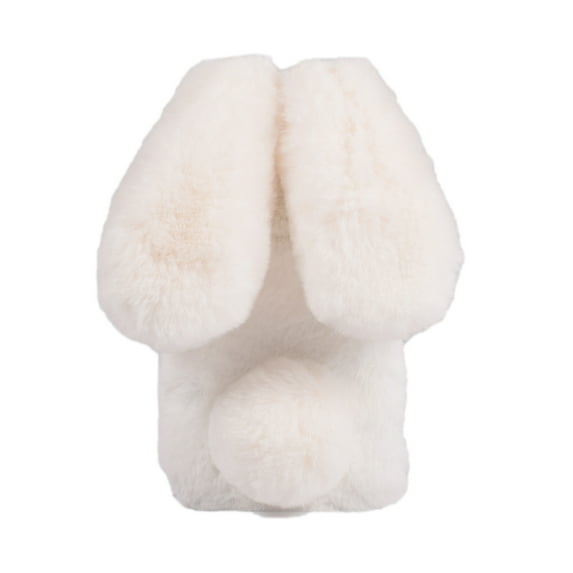 for iPhone 15 Pro Case for Girls, Luxury Women Cute Toy Warm Furry Fuzzy Soft Rabbit Ear Faux Fur Hair Plush Diamond Camera Frame Warm Winter Skin Case Cover for iPhone 15 Pro, White