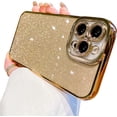 thumbnail image 1 of for iPhone 15 Pro Case Glitter Bling Aesthetic Women Girl Twinkle Clear Phone case,Cute Sparkle Plating Luxury Camera Protection Case Design for iPhone 15 Pro-Gold, 1 of 13
