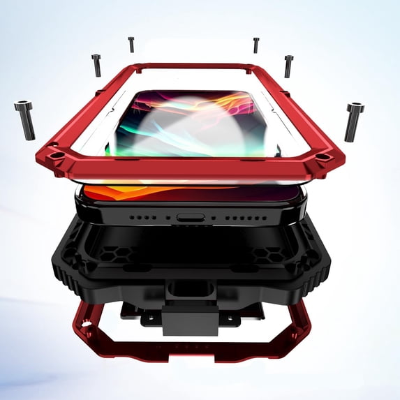 For iPhone 15 Pro Case Heavy Duty Protection With Built in Lens Screen Protector Rugged Stand 360 Full Body Military Grade Metal Bumper Phone Cases Men 15 Pro 6.1(Red, 15 Pro Case 6.1 2023)