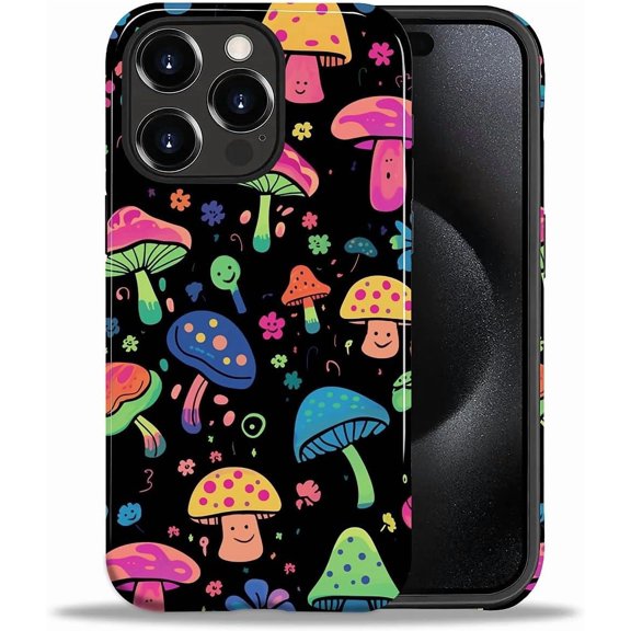 for iPhone 15 Pro Case, [Hybrid 2-Layer Hard Shell] Military-Grade Protection, All-Around Shockproof, Silicone Protective Phone Case for iPhone 15 Pro - Coloring Mushroom