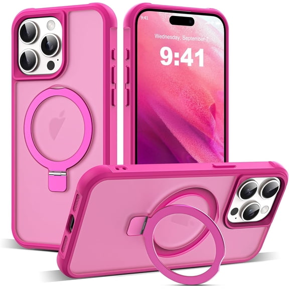 for iPhone 15 Pro Case with Invisible  Ring Stand Translucent iPhone 15 Pro Phone Case 6.1" [Compatible with MagSafe][-Grade Drop Protection][Great Grip Feeling], Rose
