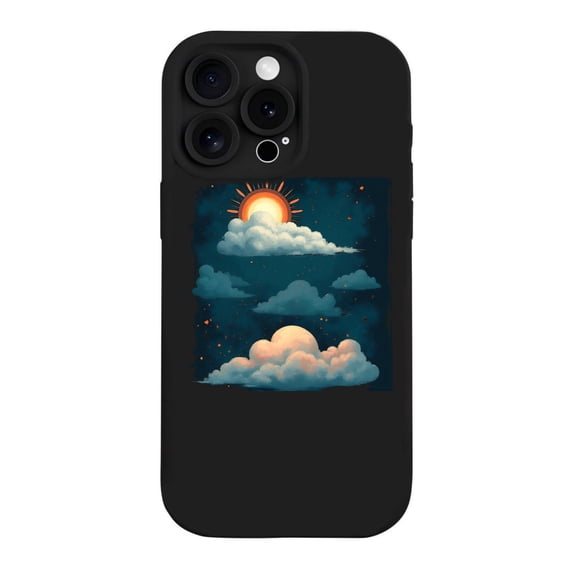 iPhone 15 Pro Case - Lightweight Yellowing Resistant with Dreamy Night Sky Design Fluffy Clouds & Bright Orange Sun - Perfect Protection for Your Phone
