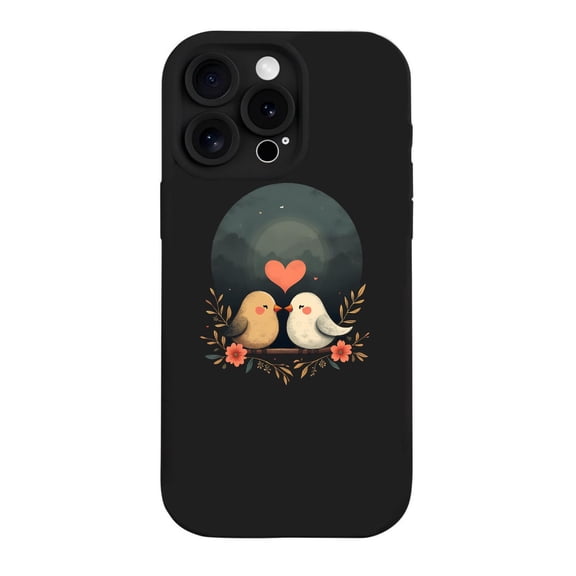 iPhone 15 Pro Case - Lightweight Yellowing Resistant with Whimsical Birds on Branch Design Heart Symbol and Floral Accents - Perfect Night Sky Aesthetic