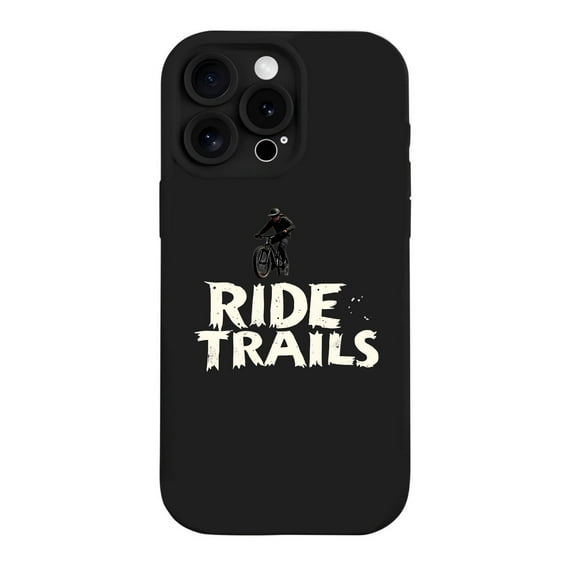 iPhone 15 Pro Case - Lightweight Yellowing Resistant with Bold Cyclist Design & ' RIDE TRAILS ' Text - Perfect for Enthusiasts
