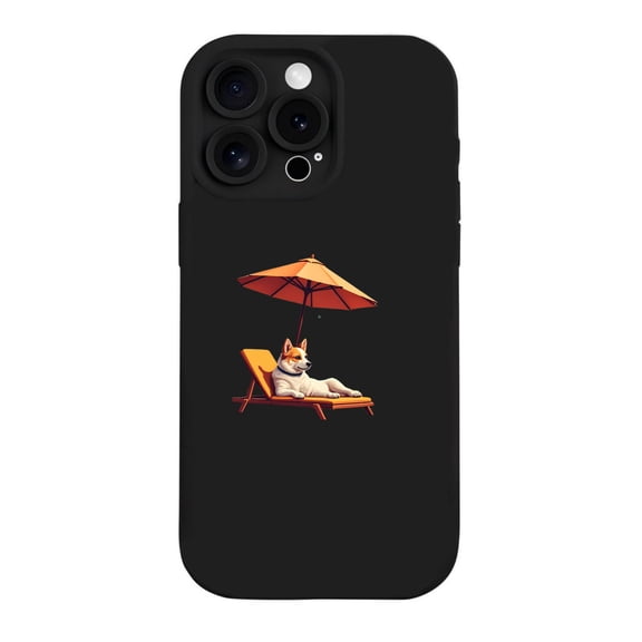iPhone 15 Pro Case - Lightweight Yellowing Resistant with Cartoon Dog Lounging Under Red Umbrella Design