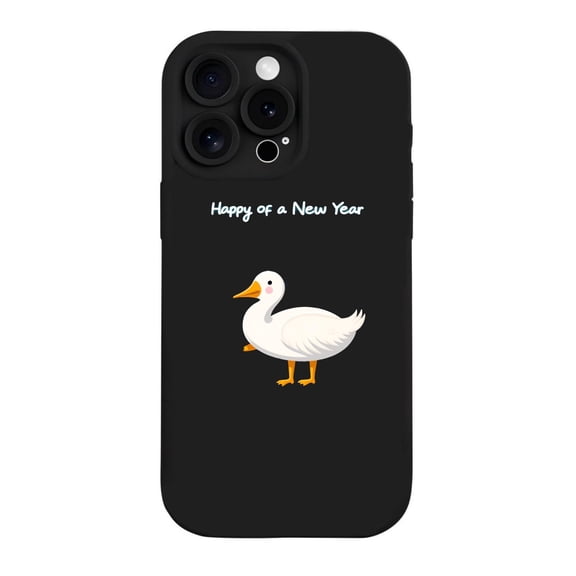iPhone 15 Pro Case - Lightweight Yellowing Resistant with Cartoon Duck Design & ' Happy of a New Year ' Text - Stylish Protection for Your Phone