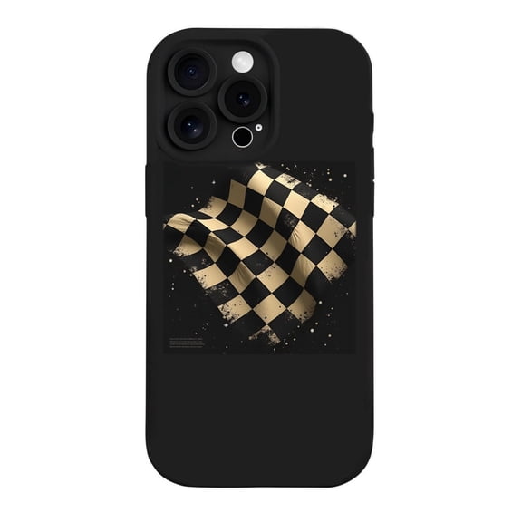 iPhone 15 Pro Case - Lightweight Yellowing Resistant with Dynamic Gold & Black Checkered Flag Design Perfect for Racing Enthusiasts