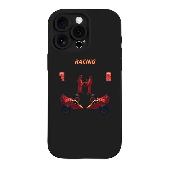 iPhone 15 Pro Case - Lightweight Yellowing Resistant with Dynamic Racing Theme Design Featuring Red Racing Suits and Car Elements