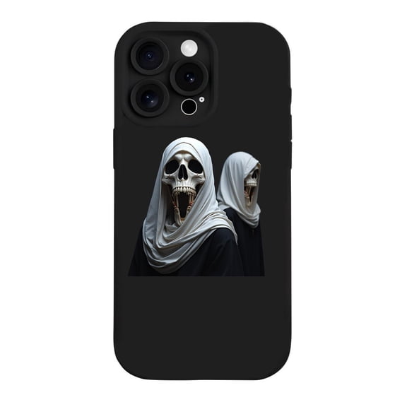 iPhone 15 Pro Case - Lightweight Yellowing Resistant with Eerie Cloaked Skeleton Design Menacing Chains Black Background