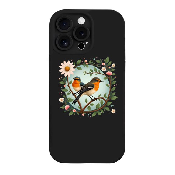 iPhone 15 Pro Case - Lightweight Yellowing Resistant with Elegant Bird & Floral Wreath Design on Soft Blue Background
