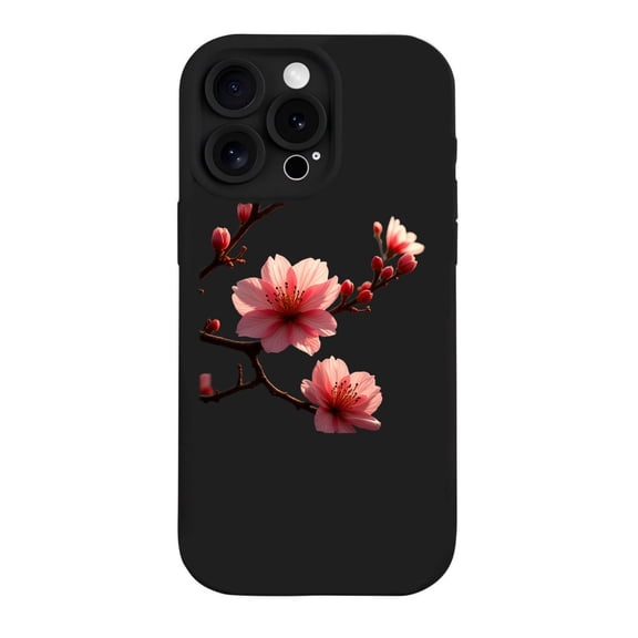 iPhone 15 Pro Case - Lightweight Yellowing Resistant with Elegant Cherry Blossom Design on Black Background