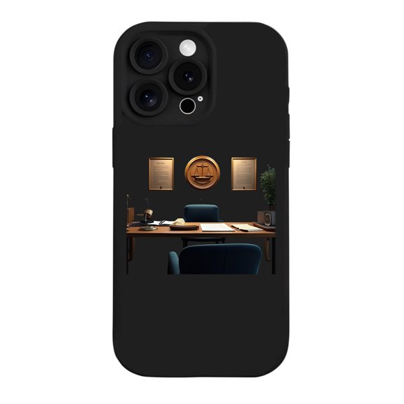 iPhone 15 Pro Case - Lightweight Yellowing Resistant with Elegant Office Setting Design Featuring Desk Chair and Potted Plant - Professional Style